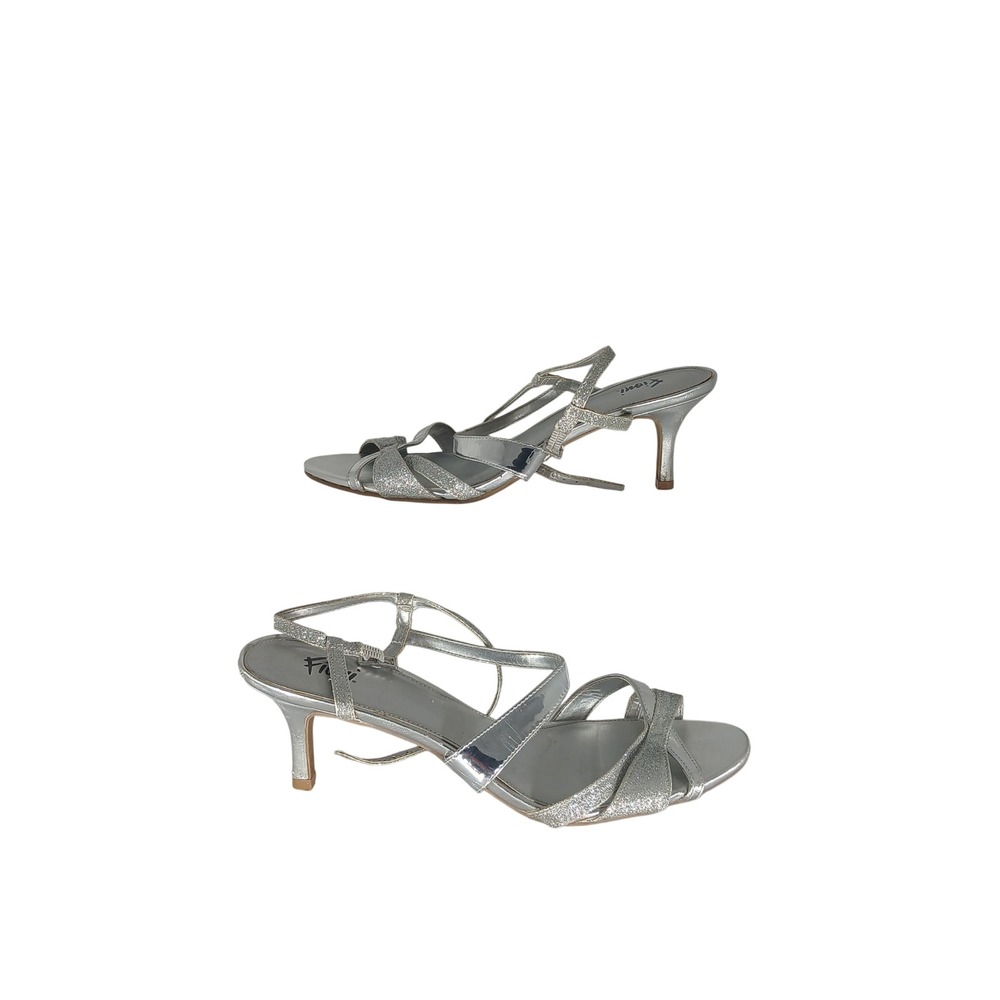 Fioni Strappy Kitten Heel Sandals 9.5W Silver Glitter Metallic Formal Evening